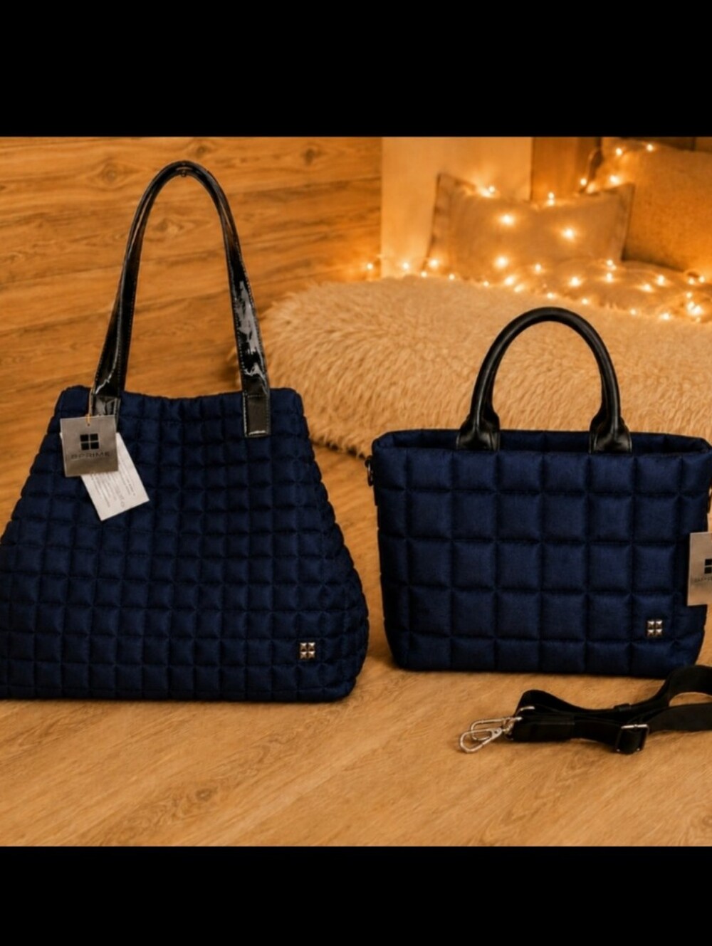 Brand New - Italian-made Quilted Navy Tote and Satchel Set
